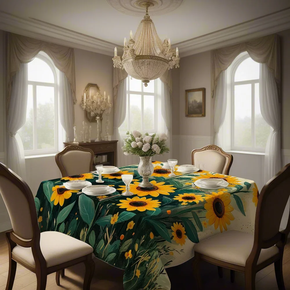 Retro Sunflower Pattern Square Tablecloth - Holiday Gift - Multi-Purpose for Indoor and Outdoor Use - Barbecuexzj