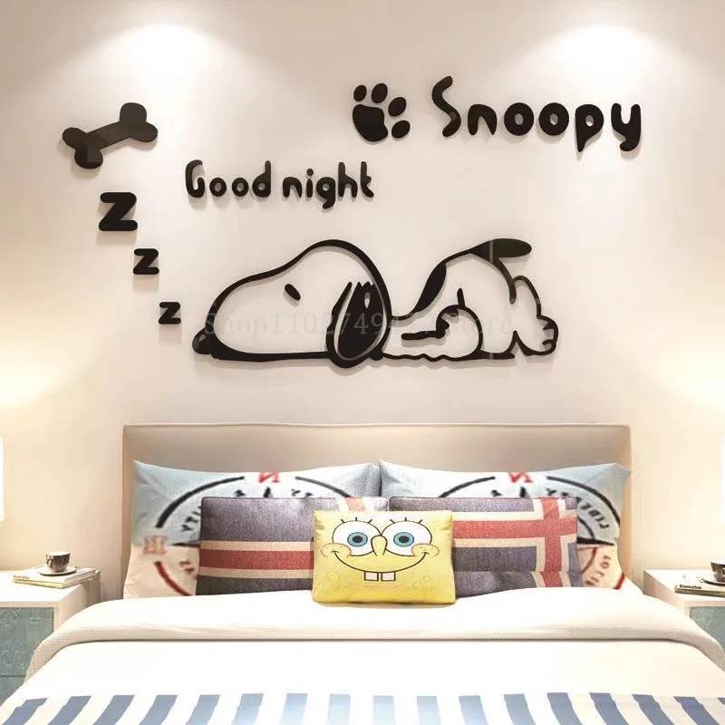 Cartoon Snoopy 3D Wall Stickers Cute Anime  Acrylic Crystal Home Decoration Sticker bedroom Bathroom Creative DIY Posters