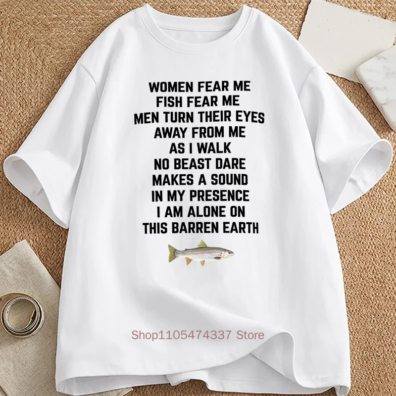 Fear Fish Pattern Print T-shirts for Women Summer Casual Fashion Streetwear Y2K Tops Crew Neck Short Sleeve Comfort Tees