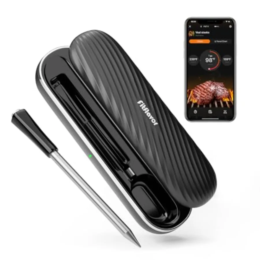 

Беспроводной Bluetooth-термометр для мяса с датчиком, цифровой, для гриля, коптильни, барбекю, приготовления пищи, радиус действия 500 футов