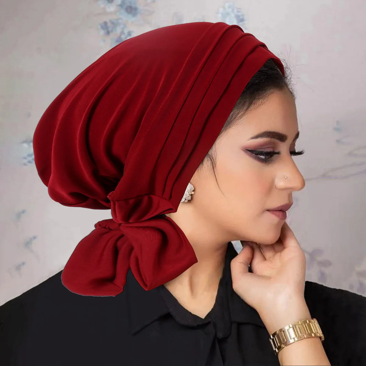 

Women Pleated Chemo Cap Muslim Inner Hijab Hat Pre-Tied Turban Long Tail Headscarf Bonnet Bandanas Hair Loss Wrap Turbante Mujer