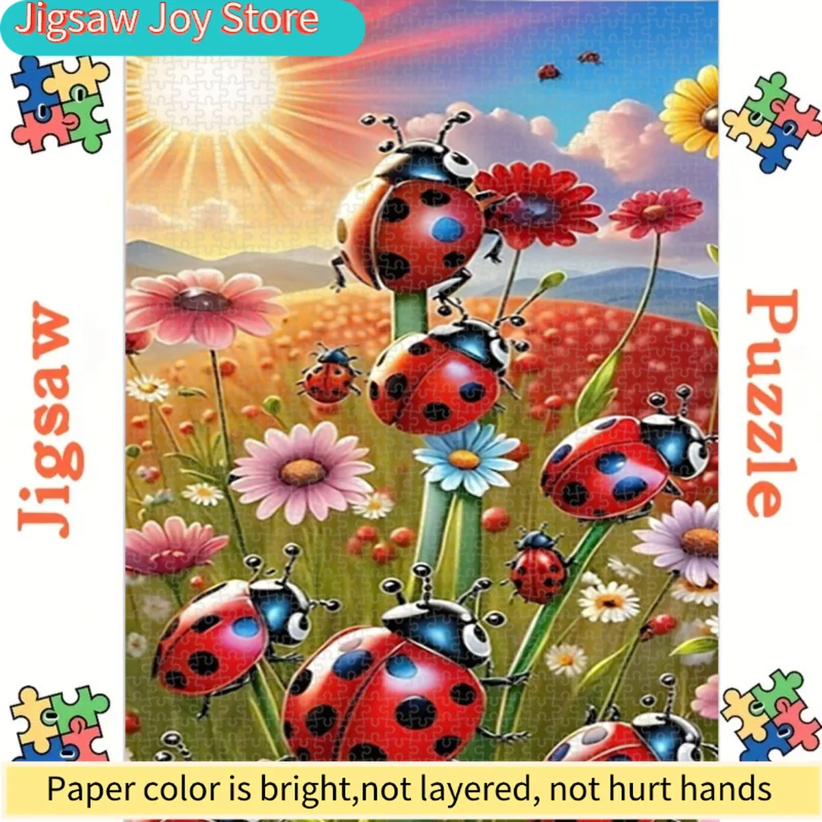 

Пазл на Хэллоуин, 1000 деталей, для гостиной или спальни, с изображением красных и черных божьих коровок на цветах. Сделано