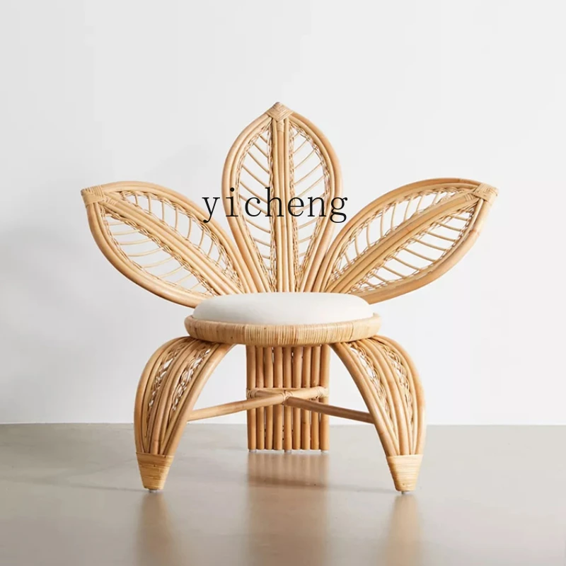 Zc Natural Woven Cane Chair Bed & Breakfast Home Creative Woven Rattan Furniture Flower Chair