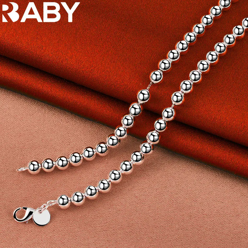 

URBABY 925 Sterling Silver 6mm Beads Necklace For Women Anniversary Gift Popular Wild Fashion Romantic Jewelry