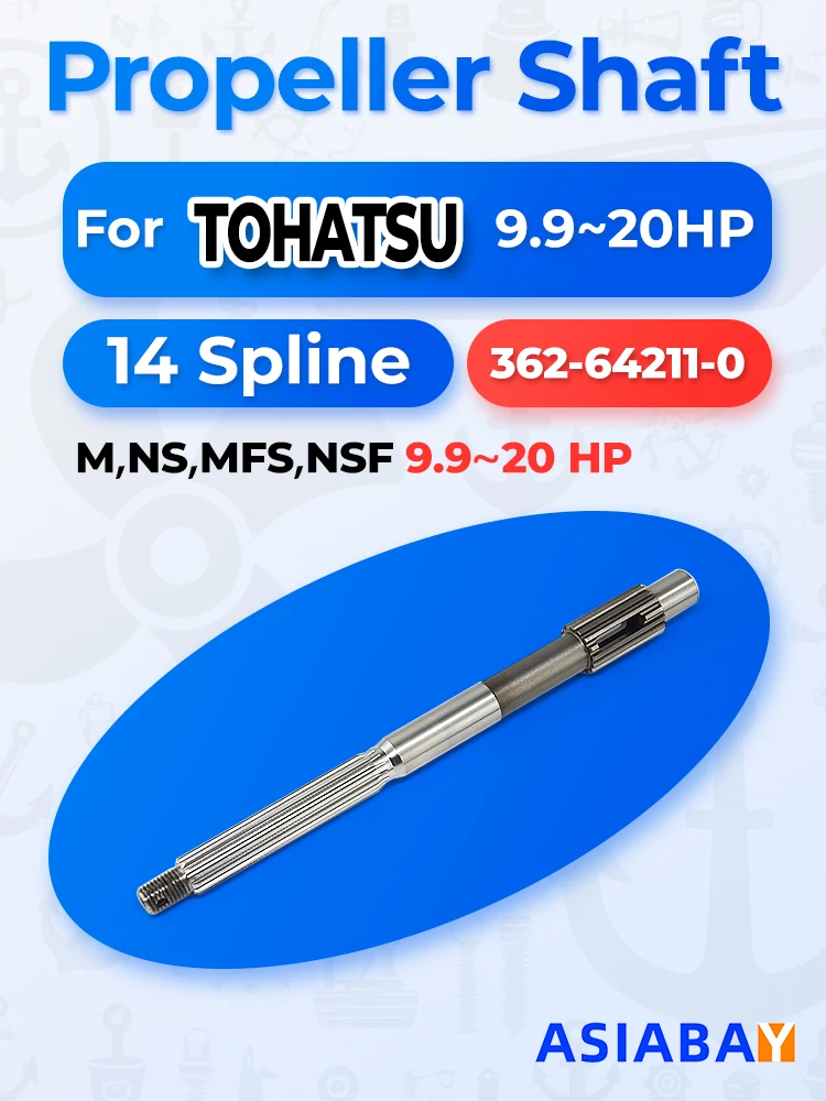 

Propeller Shaft for Tohatsu, Hidea, Seanovo, Marlin, Gladiator 9.9–20HP – 362-64211-0
