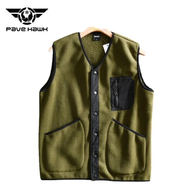 Autumn and Winter Lamb Fleece Warm Vest Men's Plush Casual Multi Pocket Cargo Outdoor Hiking Camping Fishing s