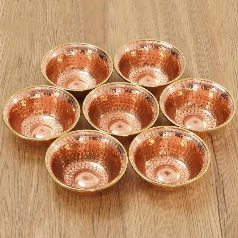 

1Set Buddhist Hall Holy Water Bowl,Multiple Size Tibetan-Style Carving Hammer Texture Copper Altars Bowl,Buddhist Religious Item