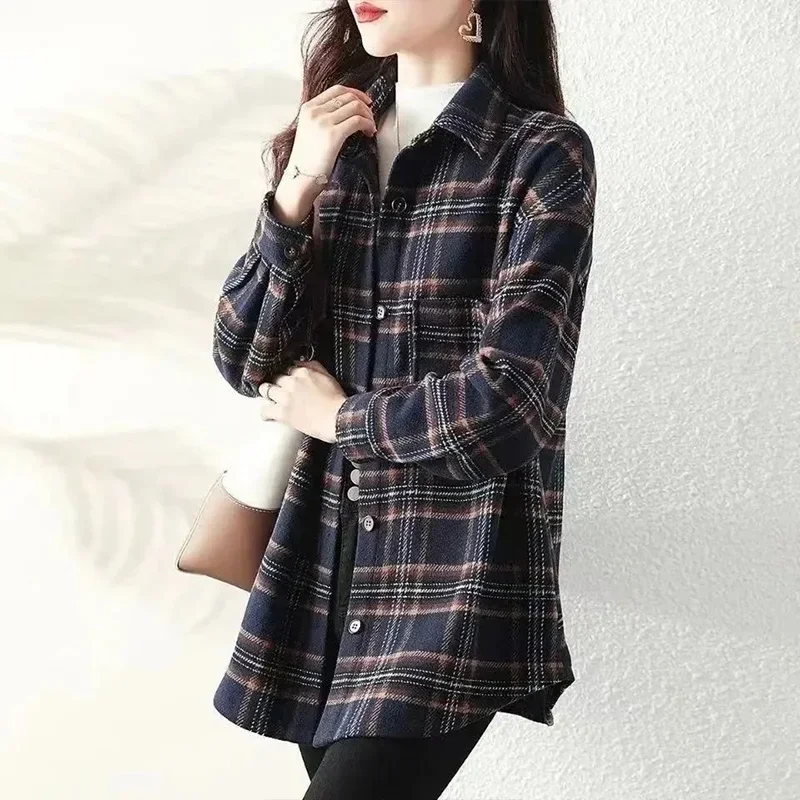 Spring Autumn Plaid Elegant Fashion Women Shirt Harajuku Loose Casual All Match Lady Tops Long Sleeve Korean Style Button Blusa