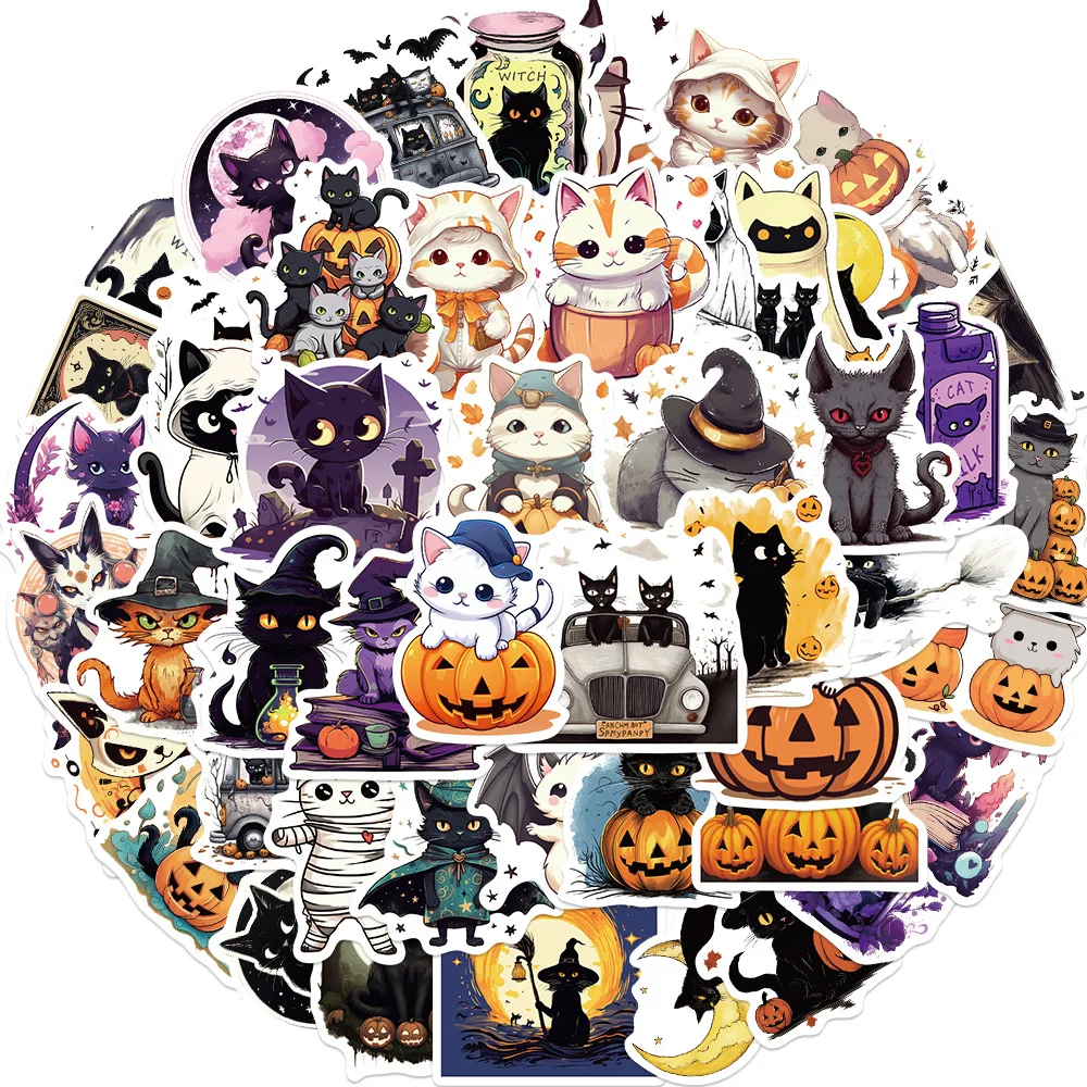 50pcs Cartoon Gothic Little Black Cat Series Graffiti Stickers adatto per caschi per Laptop adesivi per decorazioni da tavolo giocattoli fai da te