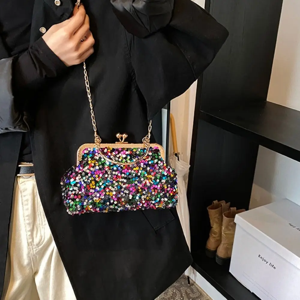 

Elegant Shiny Sequins Shoulder Bag Luxury Clutch Bag Evening Banquet Bag Small Purse Handbag Banquet Chain Bag Lady