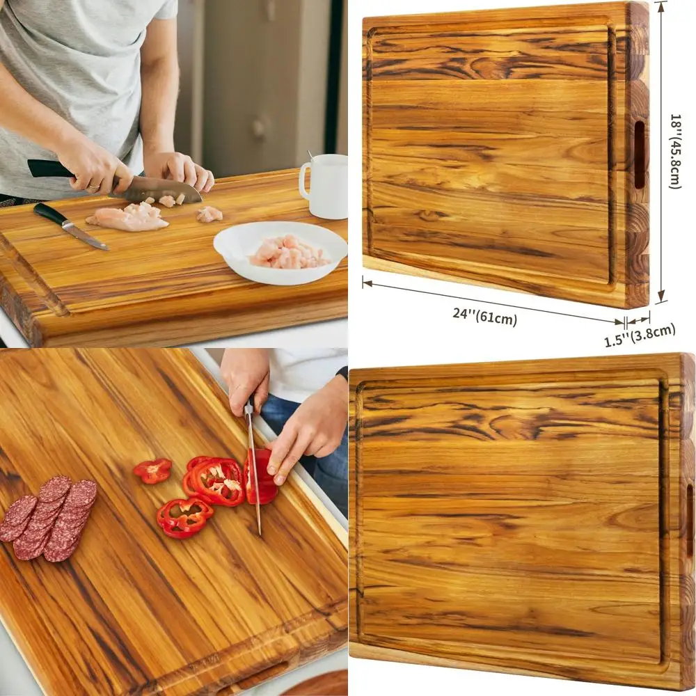 

Разделочный блок из тикового дерева Jumbo, прочная кухонная доска для мяса и овощей, размер XL (24 x 18)