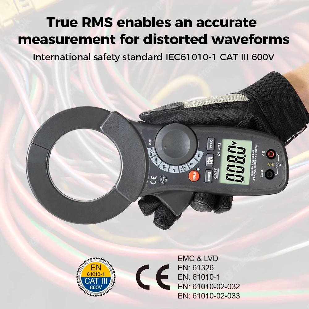 CEM DT-9812 68mm big jaw size 1000A AC Leakage Current Tester clamp meter with Peak hold function