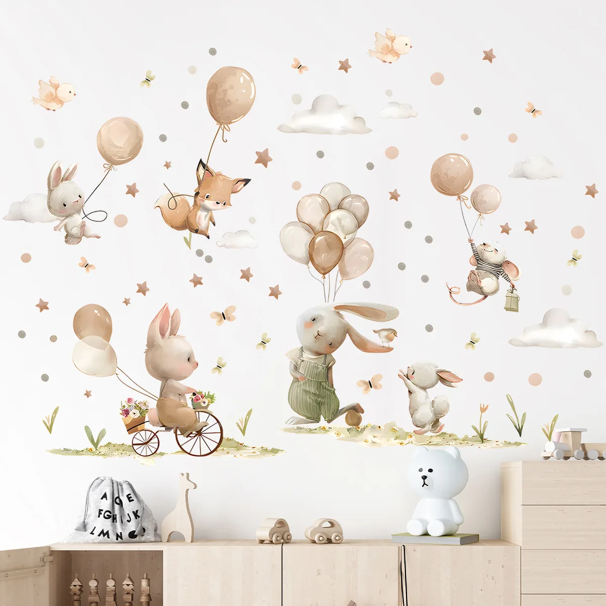 

Cartoon Bunny Rabbit Wall Stickers for Kids Room Background Baby Nursery Wall Decals Living Room Decoration Bedroom Home Decor