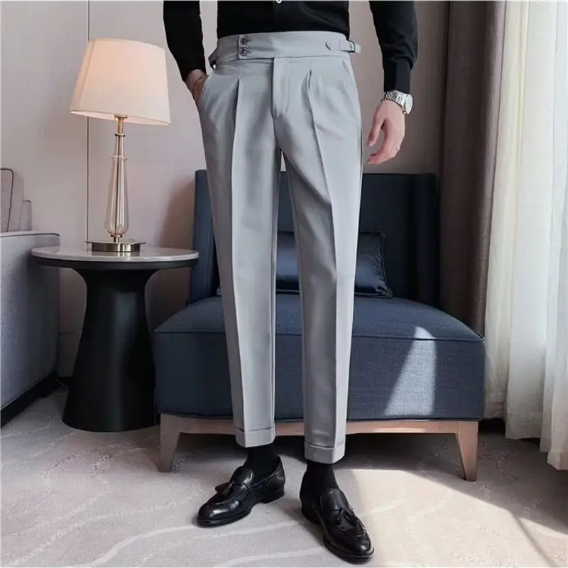 Business Young Men\'s British Style Casual Dress Pants, Trendy, Slimming, Solid Color, High-end, Narrow Ankle, Nine-point Pants