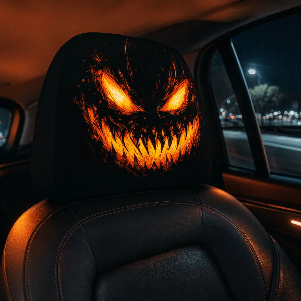2Pcs Cartoon Car Headrest Covers Cool Decorations Exaggerated Car Pillowcase Stain-Proof Oil-Proof Washable Car Seat Headcover
