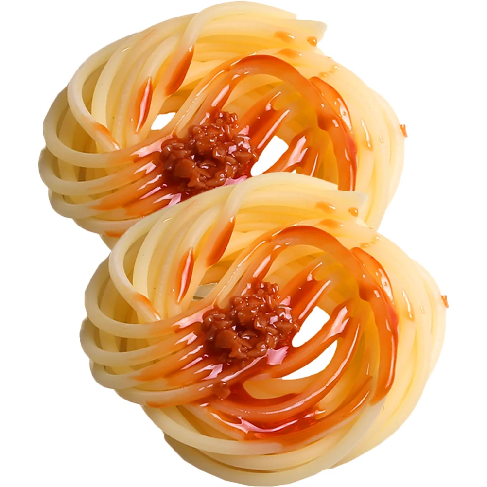 2 Pcs Pasta with Artificial Sauce Desktop Spaghetti Ornaments Models Fake Decor Food Decors Pretend