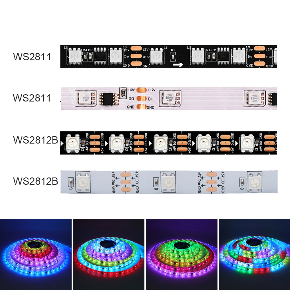 

WS2811 WS2812B 5050 RGB Smart LED Strip 5V 12V Individually Addressable IC 30/60Pixels Tape Light Flexible LED Ribbon IP30/65