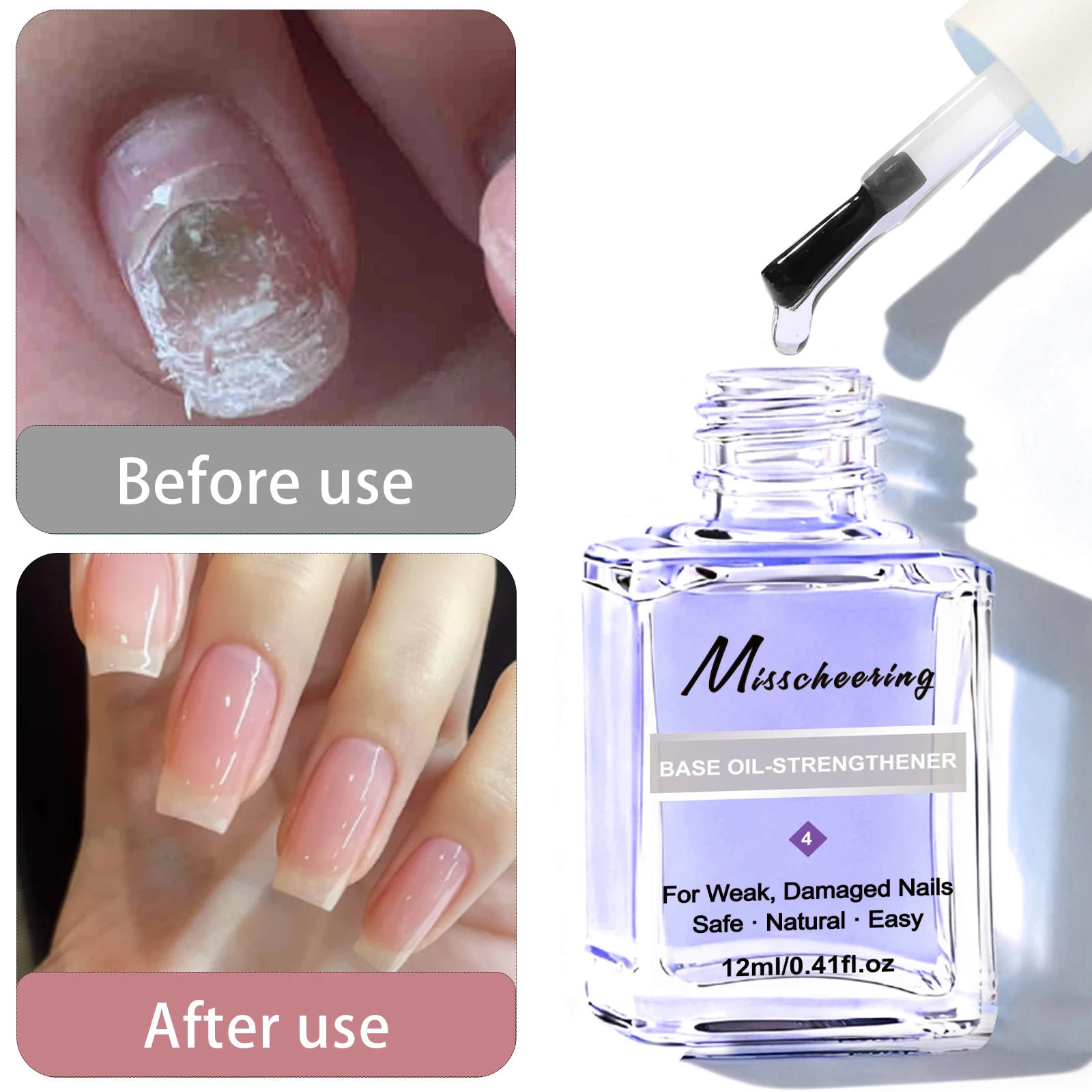 Base de Esmalte de Uñas Transparente de 12ml, Fortalecedora, Restauradora, de Secado Rápido, Reparación Fuerte, Tratamiento para Arte de Uñas