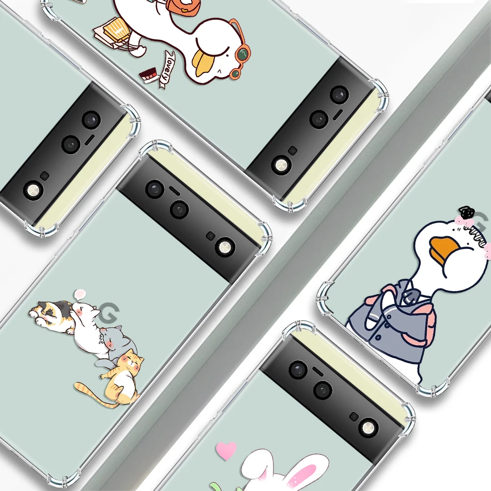 For Google Pixel 7a Phone Case Cute Cat Rabbit Cover  for Pixel 7Pro 7 6a 6 6Pro Shockproof Soft TPU Luxury Transparent Capinha