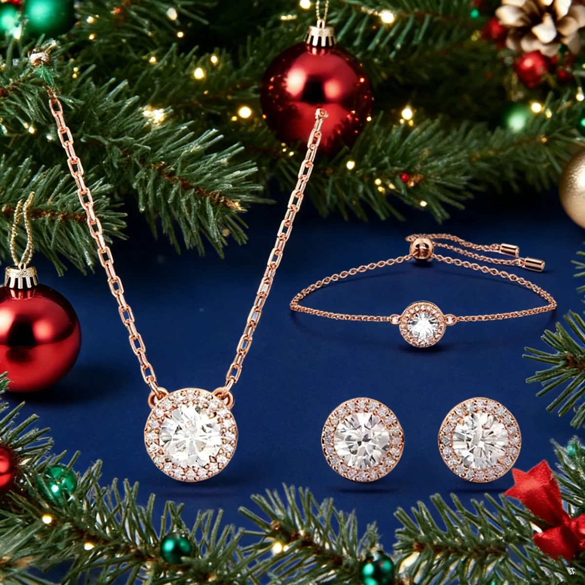 

Luxury fashion women's jewelry set sterling silver necklace bracelet earrings plated with 18K rose gold banquet party gift