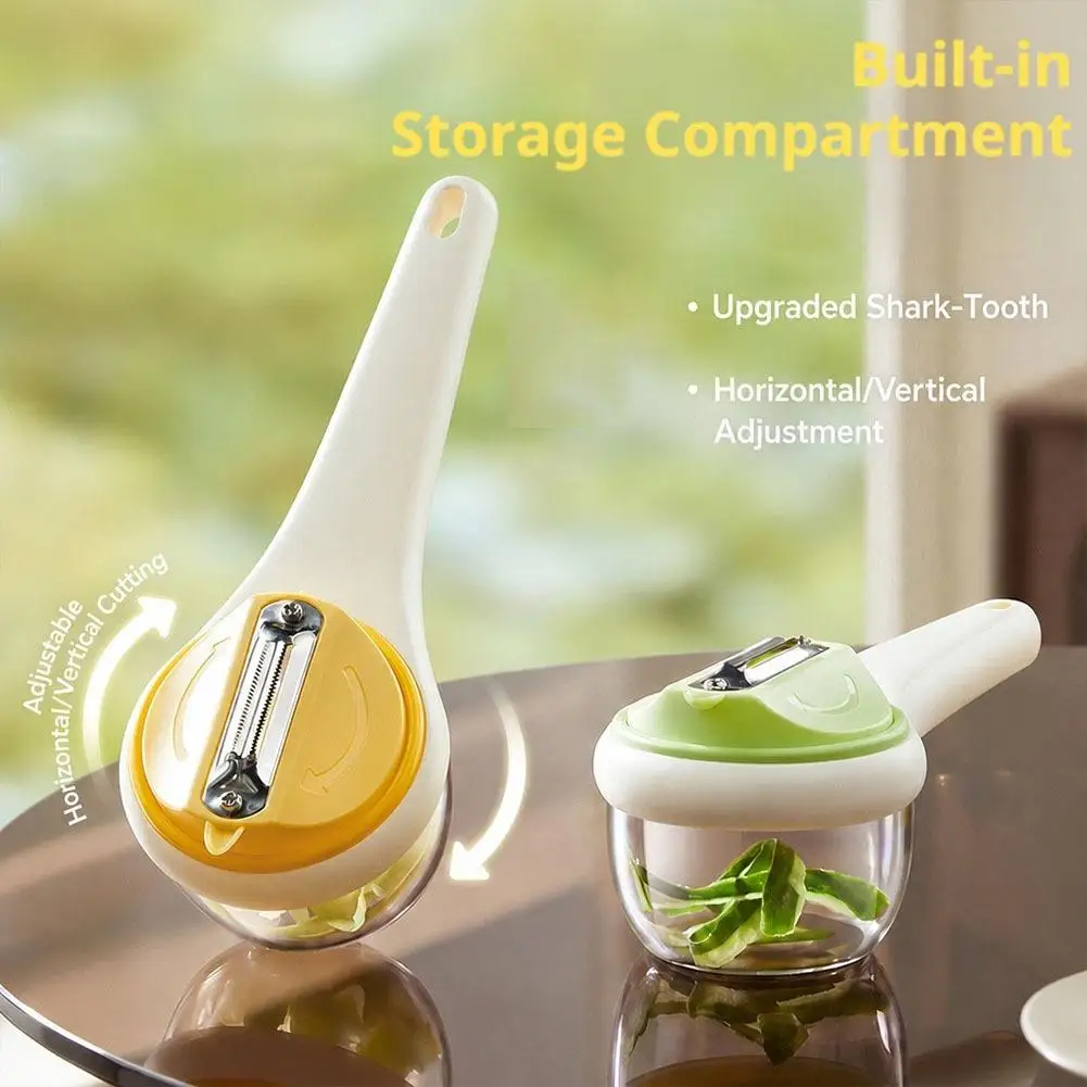 Rotating Peeler With Peel Storage Container Stainless Steel Serrated Fruit Vegetable Peeling Tool Non-slip Handle