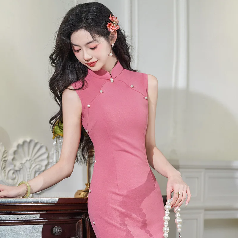 

New Chinese Sle Young Women's Svel Pure Color Qipao Dr Ele Breathable Long Skirt Chinese Faion Summer Wear