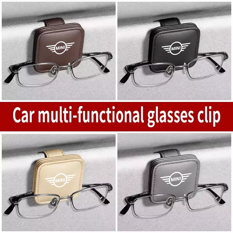 

Car Sunglasses Holder Car Magnetic Leather Clip Ticket Holder Auto Sun Visor For MINI Cooper Clubman R55 R56 R57 R58 R59 F54