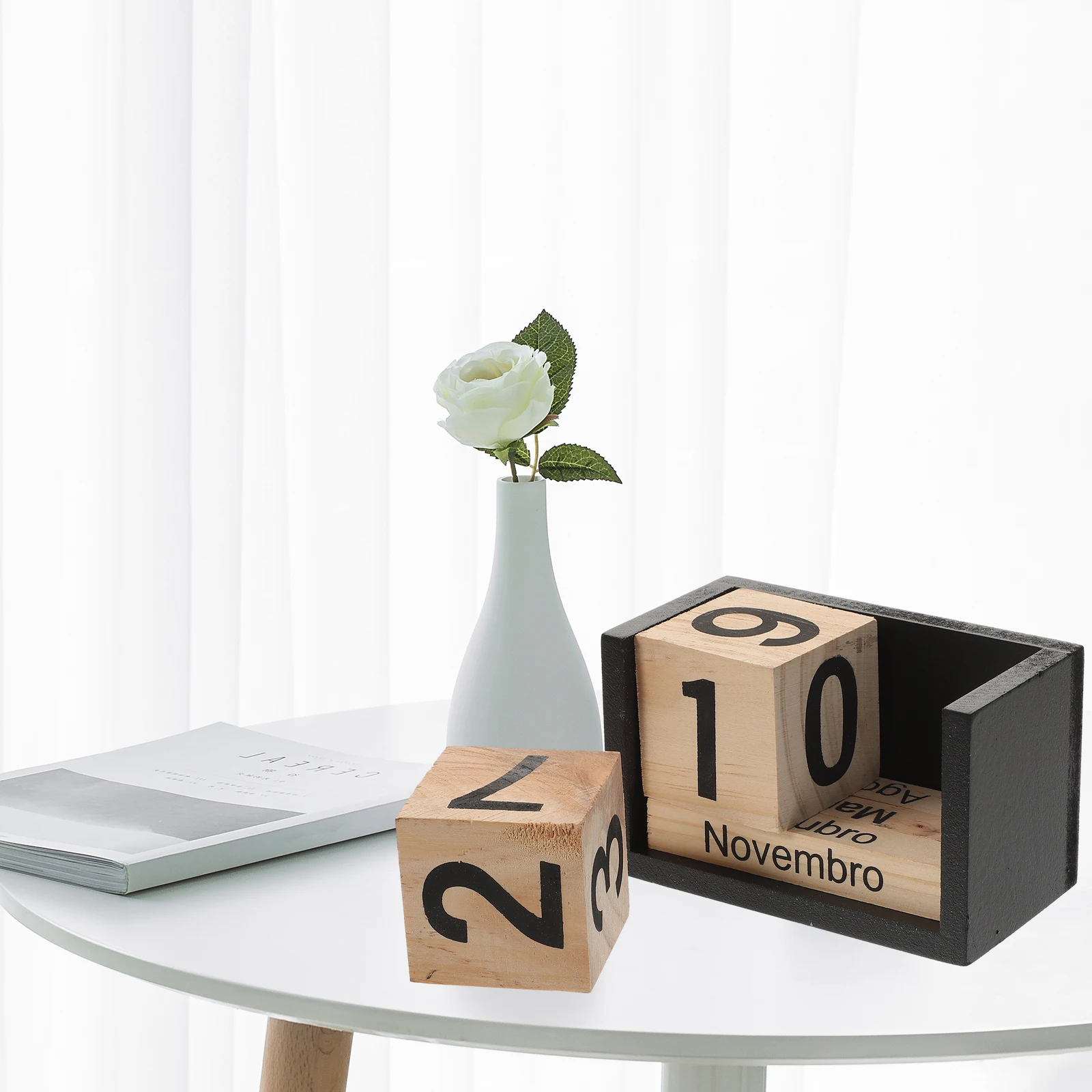

Wooden Block Calendar Perpetual Blocks Nordic Desk Building Daily Use Calendars Office