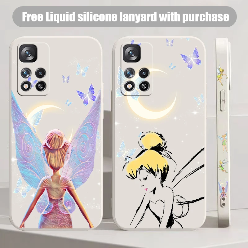 Disney Tinkerbell For Xiaomi Redmi Note 11 11S 11E 11T 12 13 Pro Plus 4G 5G Liquid Left Rope