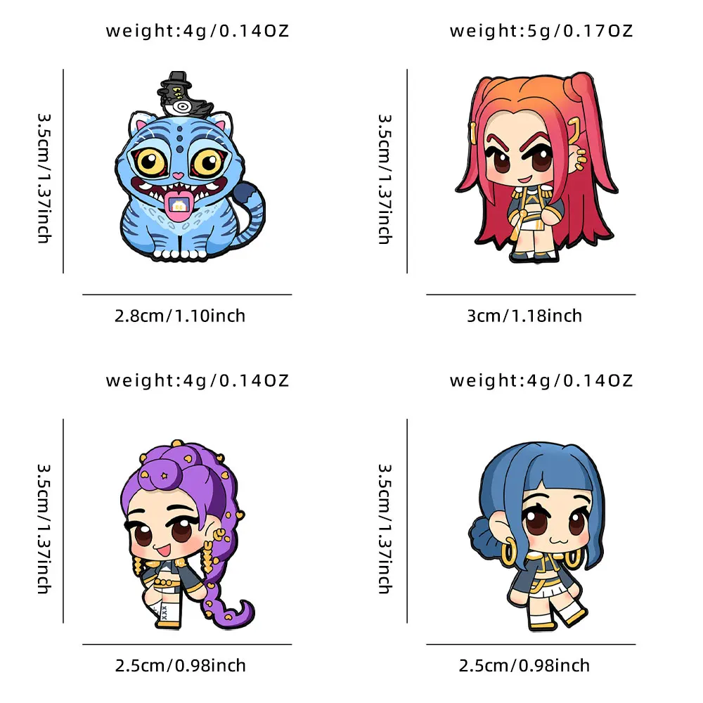 Ensemble de broches Kpop Demon Hunters Huntrix, 4 pièces, Rumi Mira Zoey Derpy Tiger Collection broches pour sacs à dos, cadeaux idéal pour les Fans