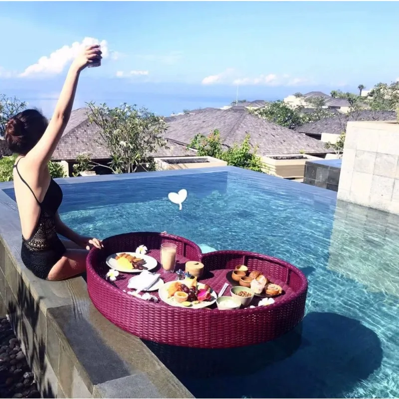 Internet celebrity afternoon tea rattan basket Bali water float breakfast tray B & B villa pool float tray