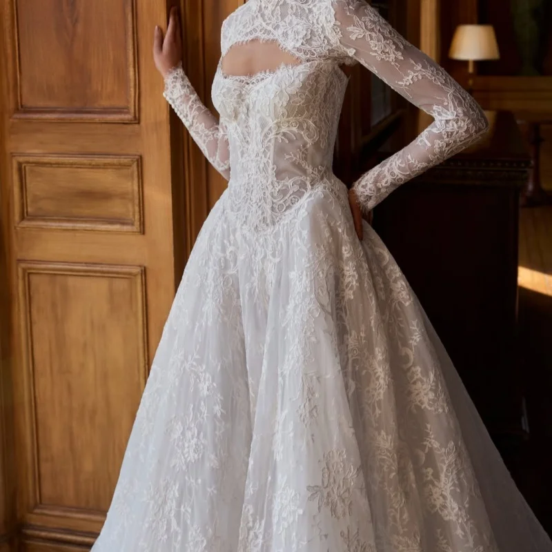 Lace White Appliques Wedding Dresses Decal long tail Detachable A-Line Off-Shoulder Made wedding dress Bridal Customize