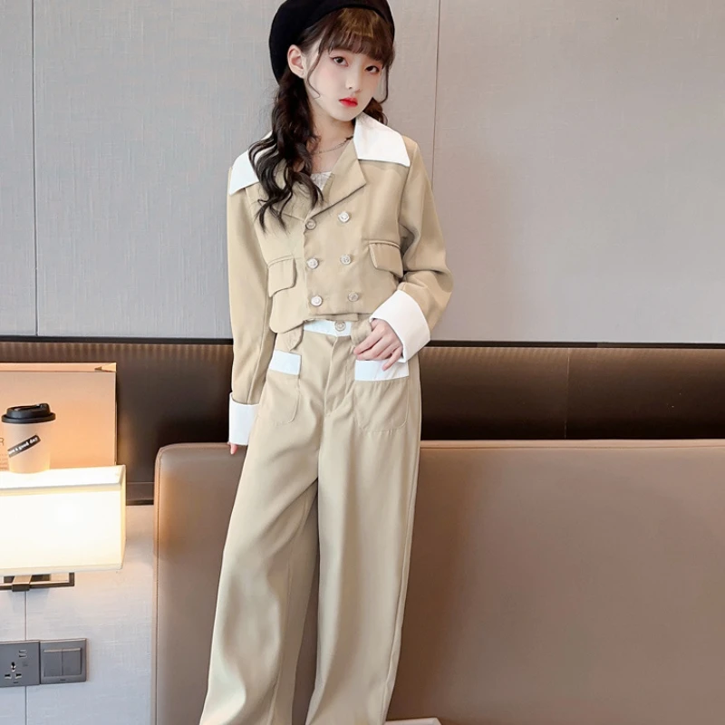 Two Piece Set Girl  2024 New Autumn Classic Style Wide Leg Pants  Trendy Cute Versatile