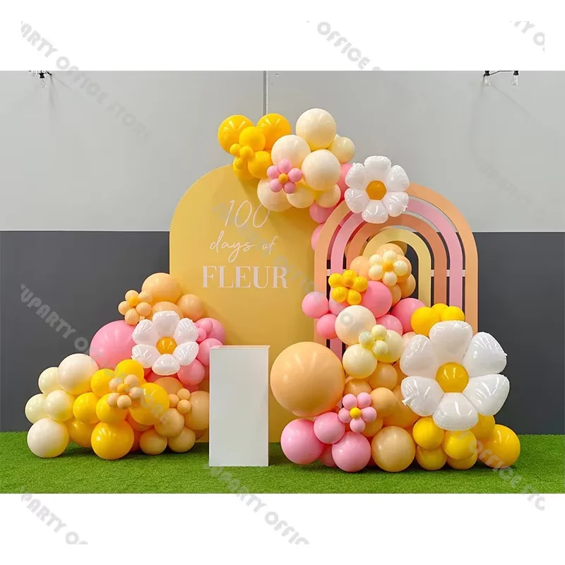 146pcs Yellow Hot Pink White Daisy Flower Balloon Garland Arch Kit Two Groovy Boho Birthday Party Wedding Decorations Supplies