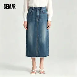 Semir Women Denim Skirt Summer 2024 New Arrival With High Slit And Straight-Cut Design Skirts for Women