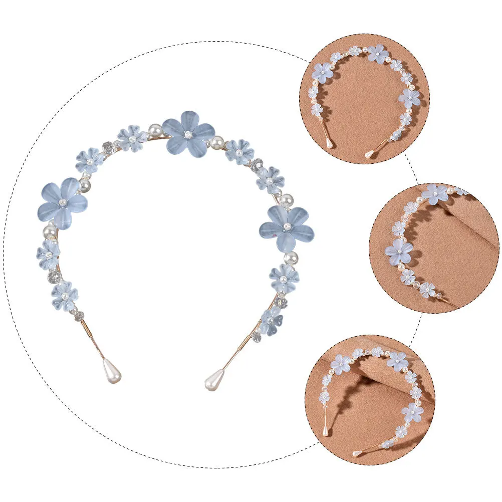 Fashion Hairband with Pearl Blue Flower Design for Women Bridal Headband Elegant Hair Hoop Creative Accessory Daily Party Wear