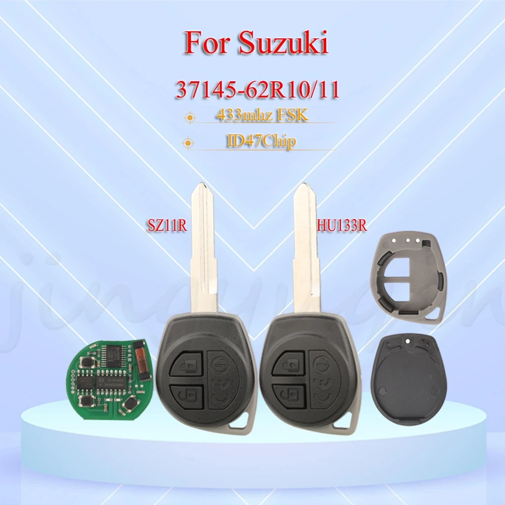 Jingyuqin 433mhz FSK ID47Chip Remote Car Key For Suzuki Swift Ignis 37145-62R10 37145-62R11 key blade SZ11R HU133R