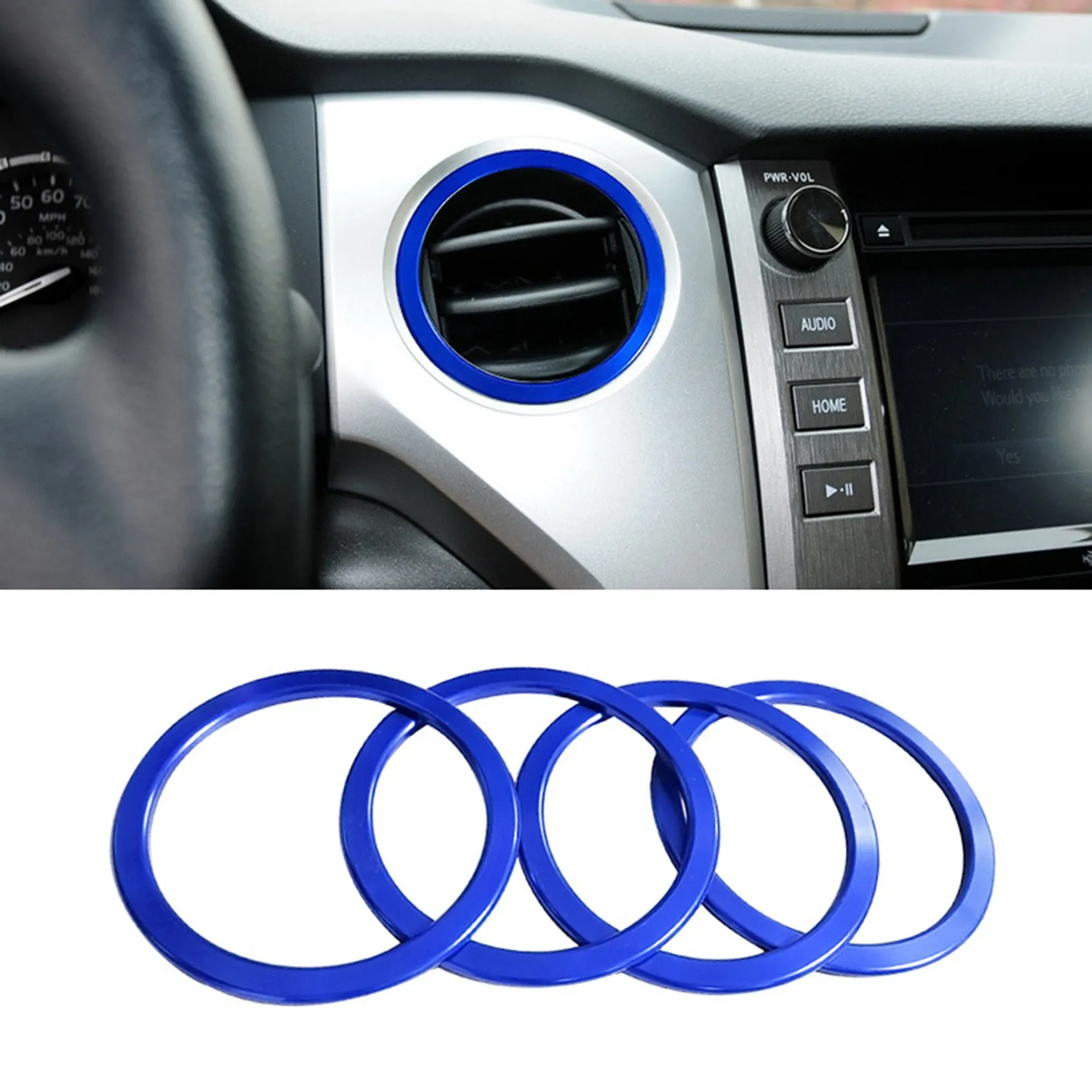 A/C Vent Ring Decoration Covers Fit for 2014-2021 Toyota Tundra A/C Outlet Vent Accessories Blue