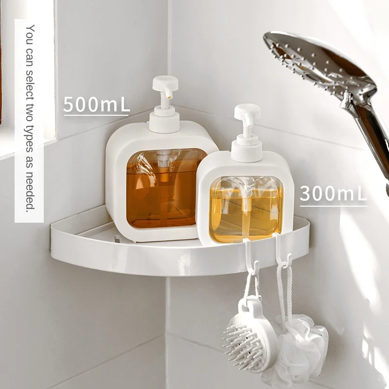 300/500Ml Refillable Bottles Dispensers Square Shampoo Shower Gel Dispensers Refillable Bamboo Pump Bottles Lotion Container 1pc