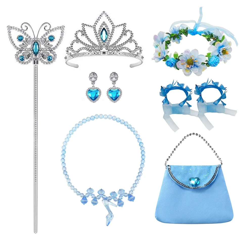 Cinderella Dress Charm Girls Jewelry Kids Crown and Magic Wands Glove Necklace Bracelet Earrings Set Wings Costume for Birthday