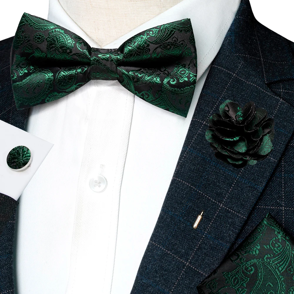 Champagner-Seiden-Jacquard-Paisley-Fliege für Herren, Brosche, Einstecktuch, Manschettenknöpfe-Set, vorgebundene Fliege mit Schmetterlingsknoten für Männer, Hochzeit, Geschäft – Detail 19