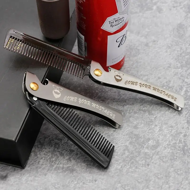 Foldable Men Hair Styling Comb Dual Tooth Design Durable Stainless Steel Handle Pocket Size for Men Daily Hair Styling Gift