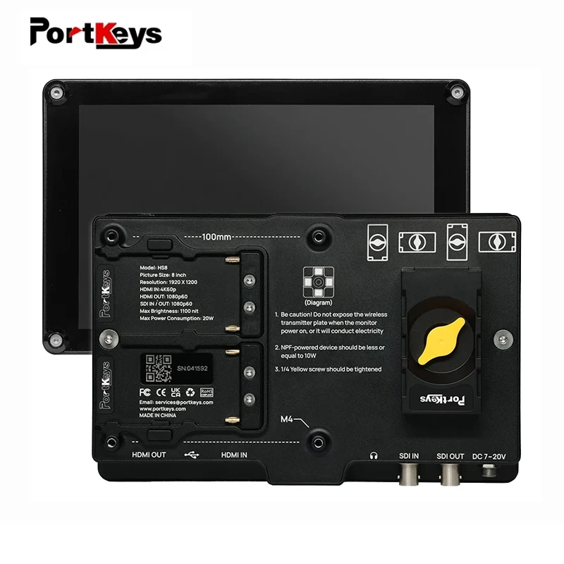 Portkeys HS8 8 Inch on Camera DSLR Field Monitor 3D LUT Touch Screen SDI 1100ni 1920x1200 4K Monitor Aluminium Alloy Frame