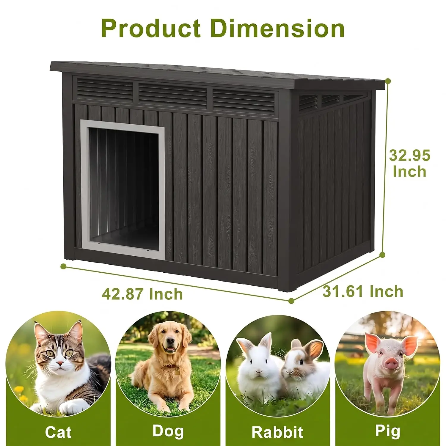 Outdoor Large Dog House Weatherproof Ventilated Black, Customized