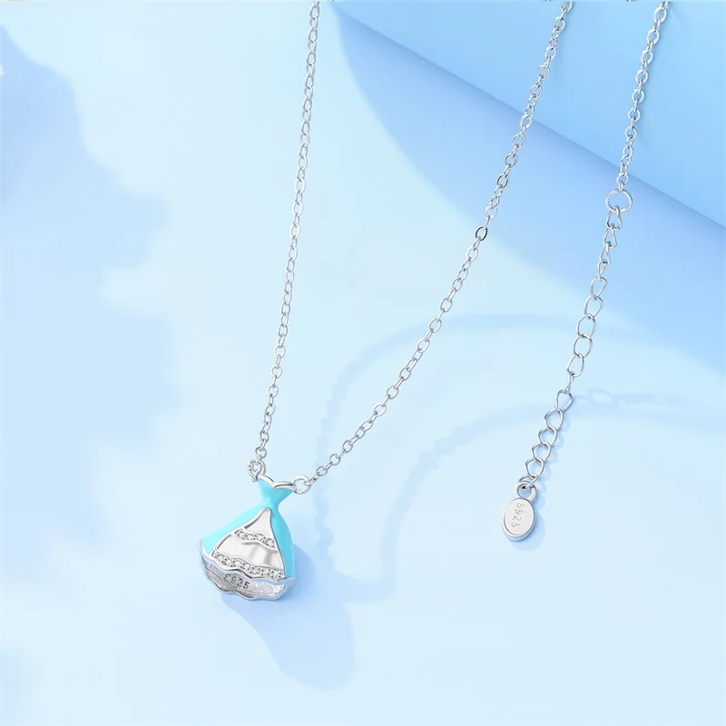 

925 Sterling Silver Princess Dress Pendant Necklace Sparkling Zircon Necklace For Women Fashion Anniversary Birthday Jewelry