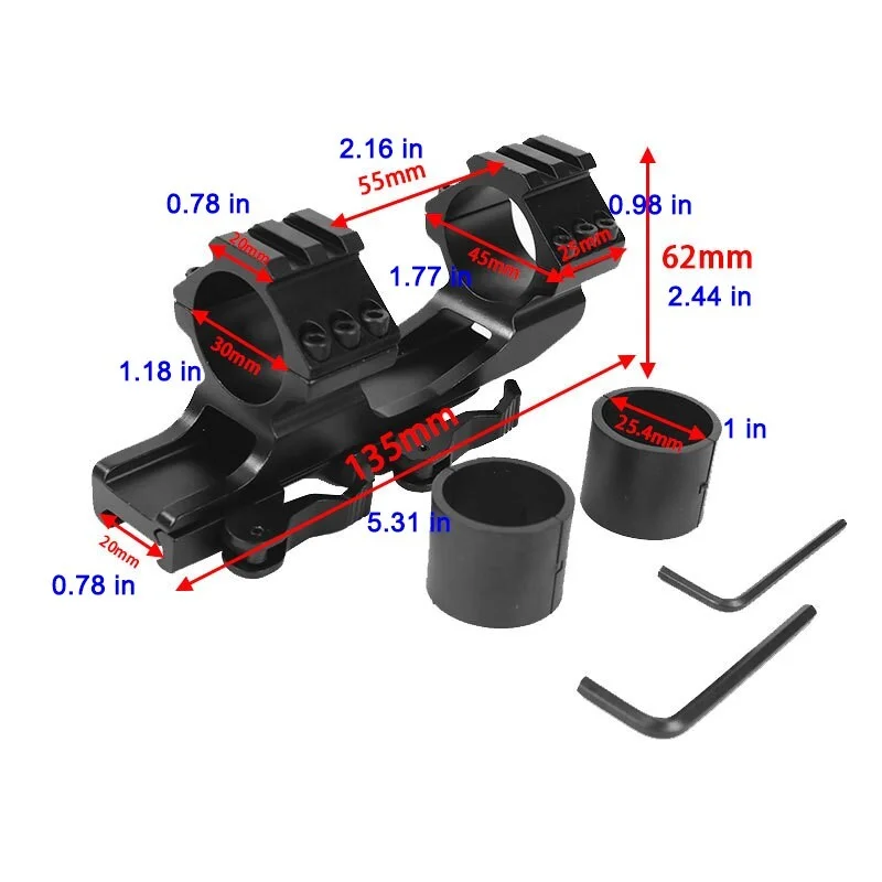 Quick Release 25.4mm/30mm One Piece Ring Scope Mount Cantilever with Picatinny Rail