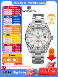 San Martin 42 mm MOP-Zifferblatt Herren-Luxusuhren Business-Kleideruhr NH34 GMT Automatik mechanisch Saphir leuchtend 10 Bar SN0130