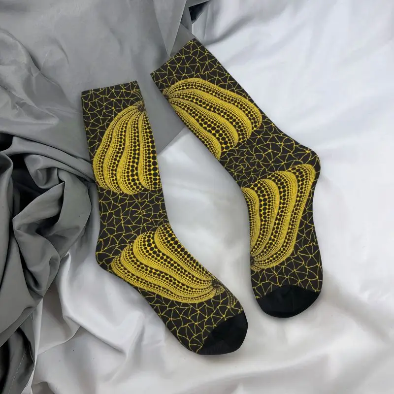 Kawaii Mens Yellow Yayoi Kusama Pumpkin Dress Socks Unisex Comfortable Warm 3D Printed Minimalis Modern Crew Socks