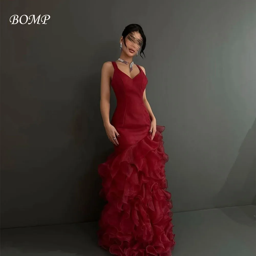 

BOMP Elegant Dark Red Evening Dress Sweetheart A-Line Floor Length Pleat Organza Special Occasion Party Dresses Customized