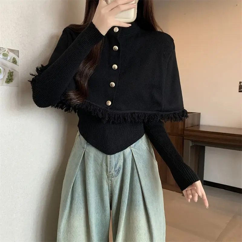 Women Sweaters Two Piece Sets Classy Tassel Korean Style Temper Cape Type Knitwear Aesthetic Feminine Vintage Chic Tops Autumn